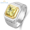 خاتم رجالي من ANSTER JEWELRY من البلاتين PT950 بقطع آشر 3.5 قيراط مرصع بألماس أصفر فاخر مزروع مخبريًا
