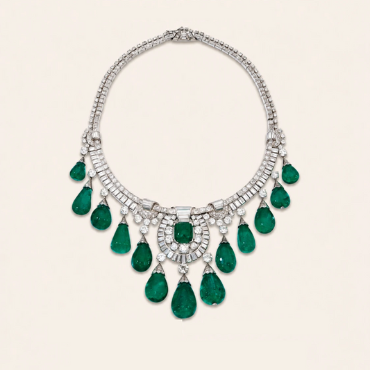 ANSTER Custom Sotheby's Hign Jewelry White Gold Lab Grown Emerald Necklace with GRC