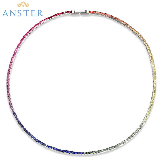 قلادة ANSTER Jewelry Princess Lab Grown Rainbow Letter مطلية بـ S925