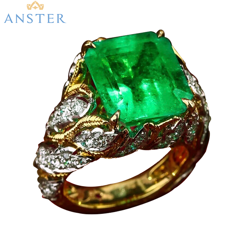 ANSTER Jewelry Customize Lab Grown Gemstone 18K Gold Lab Emerald Ring