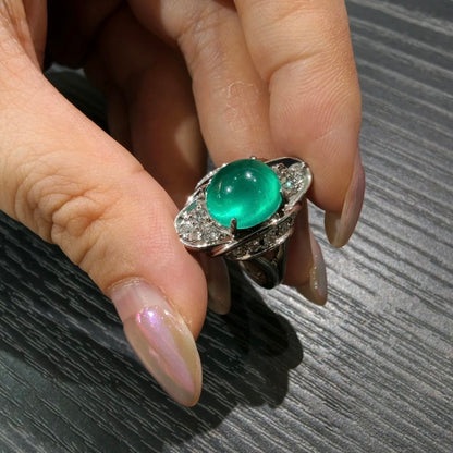 ANSTER Wholesales Price Lab Grown Emerald Ring with GRC Lab Gemstone 18K White Gold Ring