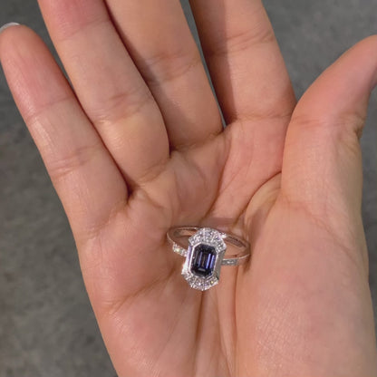 ANSTER Jewelry Platinum PT950 Ring 1ct VS2 Fancy Blue Lab Grown Diamond Ring with IGI