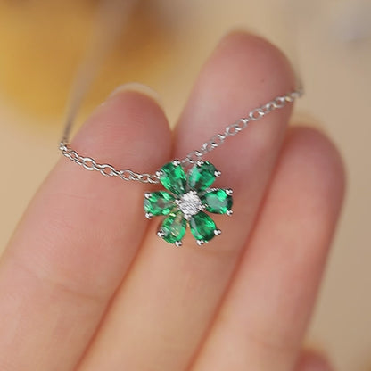 ANSTER JEWELRY 0.96CTW Pear Cut Lab Grown Emerald 18K Gold Necklace plated For Women