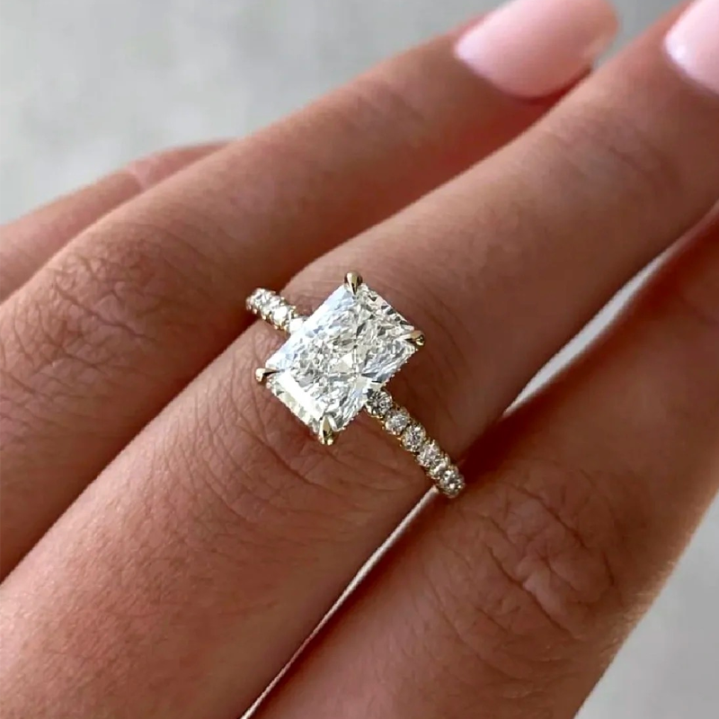 ANSTER Wholesales Price Radiant Cut Lab Grown Diamonds Engagement Ring with IGI 18K Gold Ring
