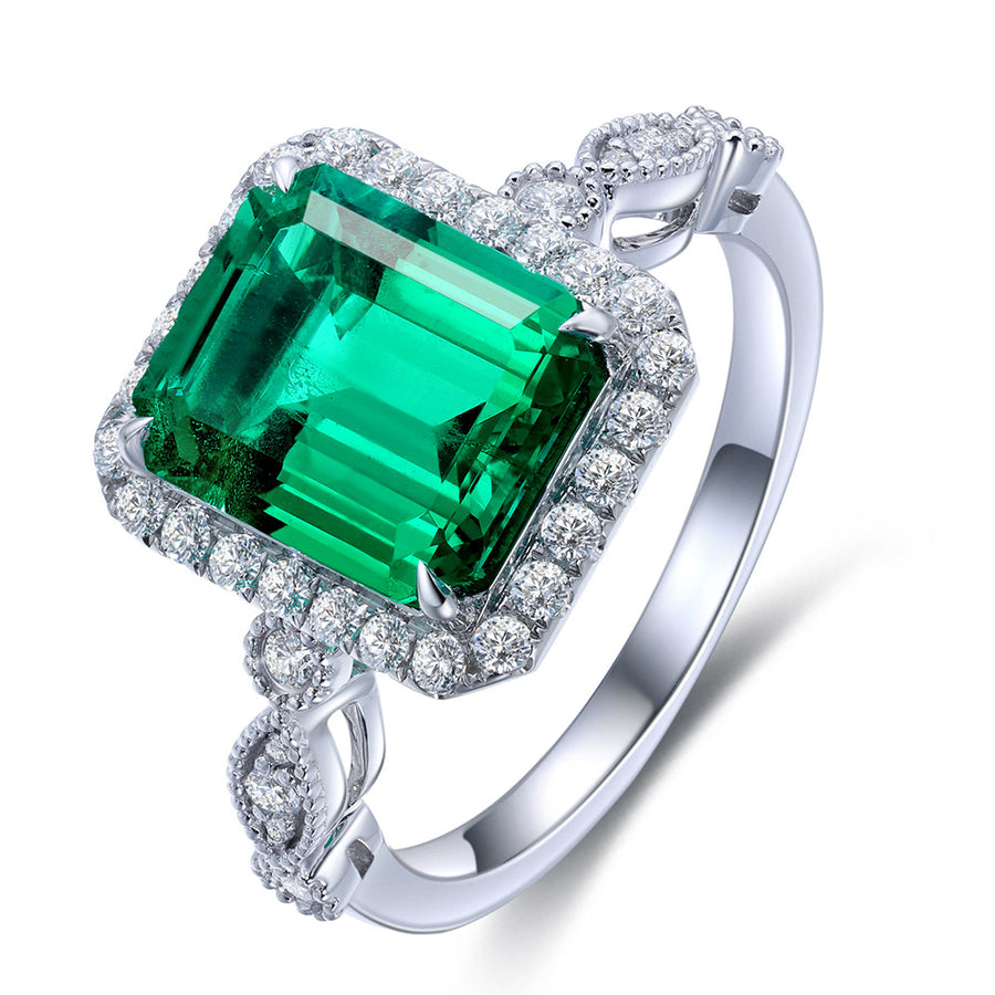 ANSTER JEWELRY 3.05 CTW Victorian Lab Grown Emerald 18K Gold Ring