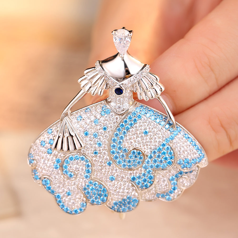 دبوس بروش أنيق من الفضة الإسترليني عيار 925 من ANSTER Jewelry، مصنوع من أحجار كريمة مزروعة في المختبر
