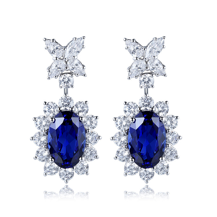 ANSTER JEWELRY 8.7 CTW Oval Lab Grown Sapphire 925 Silver Earrings plated
