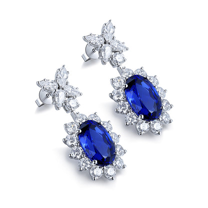 ANSTER JEWELRY 8.7 CTW Oval Lab Grown Sapphire 925 Silver Earrings plated