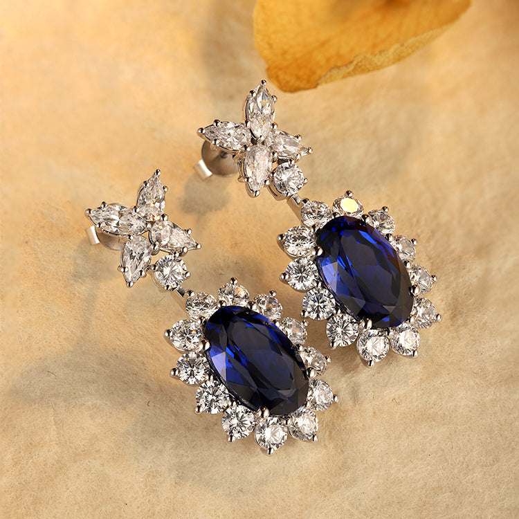 ANSTER JEWELRY 8.7 CTW Oval Lab Grown Sapphire 925 Silver Earrings plated
