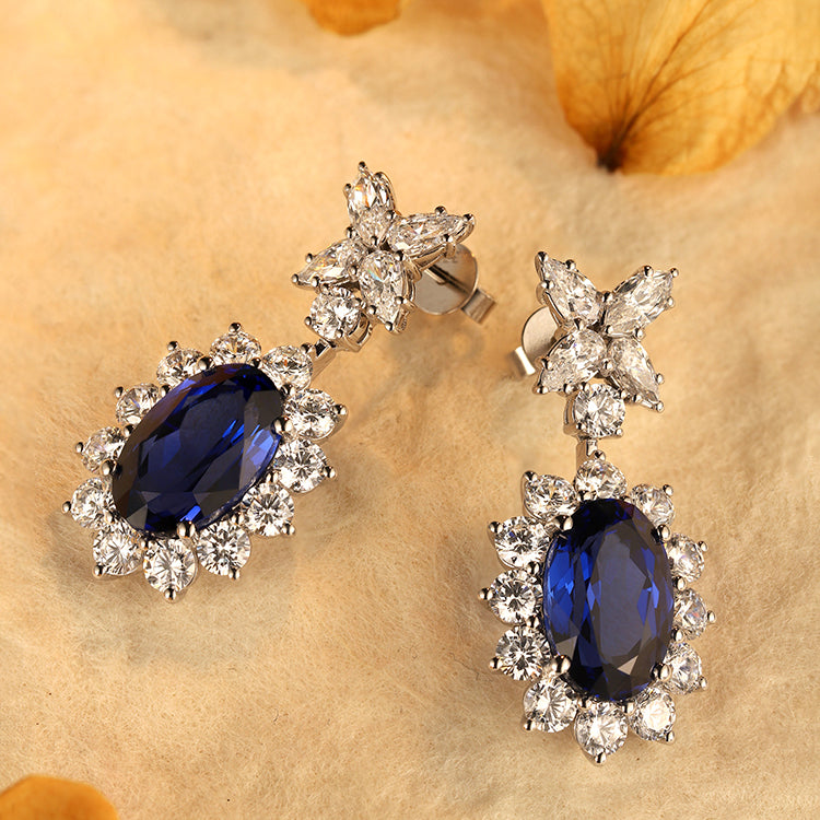 ANSTER JEWELRY 8.7 CTW Oval Lab Grown Sapphire 925 Silver Earrings plated