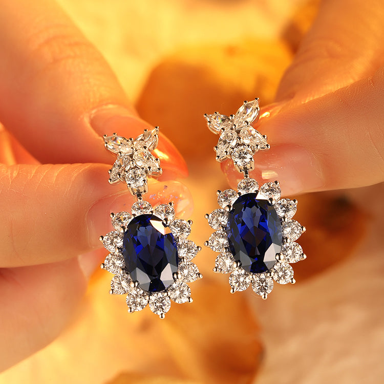 ANSTER JEWELRY 8.7 CTW Oval Lab Grown Sapphire 925 Silver Earrings plated