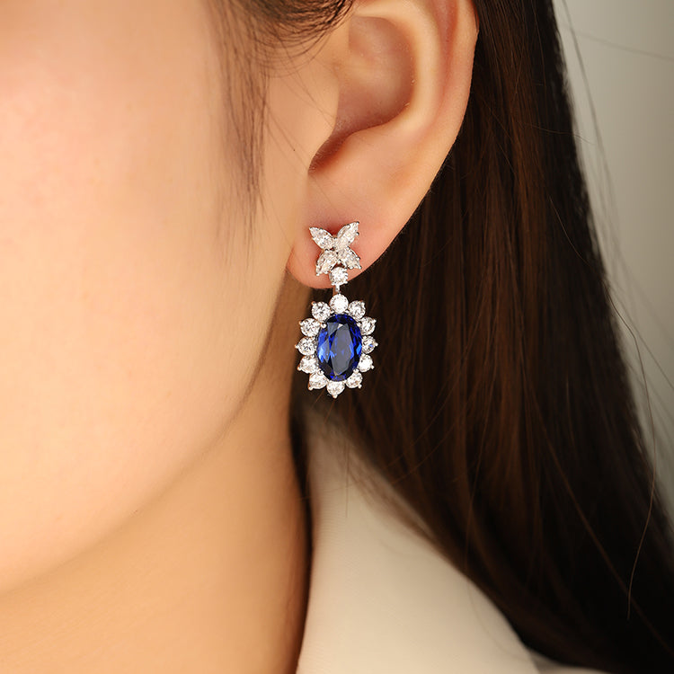 ANSTER JEWELRY 8.7 CTW Oval Lab Grown Sapphire 925 Silver Earrings plated