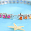 ANSTER JEWELRY Single Row Halo Rainbow Gemstone Tennis Platinum PT950 Lab Grown Bracelet