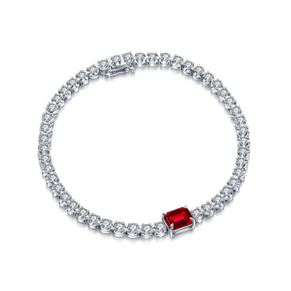 ANSTER JEWELRY 925 Silver Lab Grown Ruby & Moissanite Bracelet