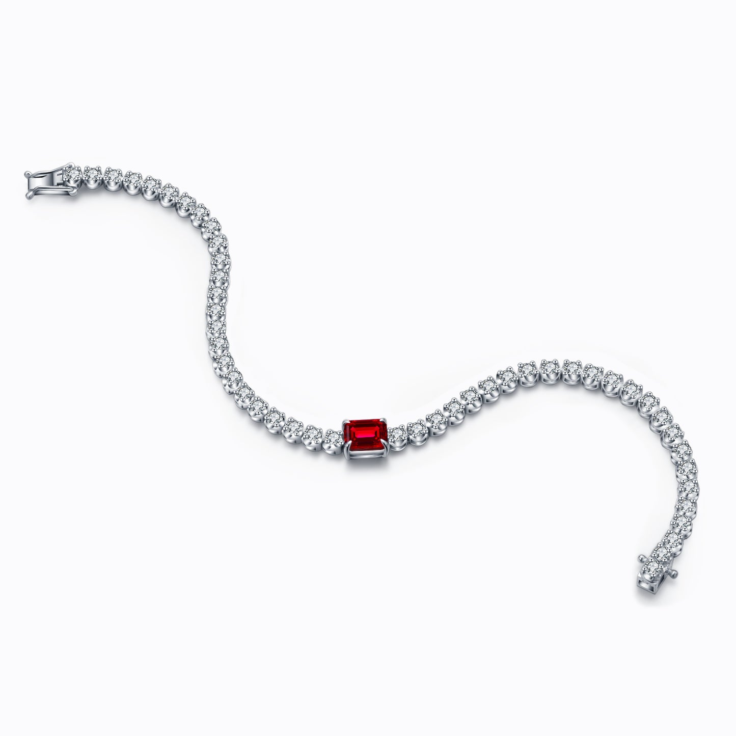 ANSTER JEWELRY 925 Silver Lab Grown Ruby & Moissanite Bracelet