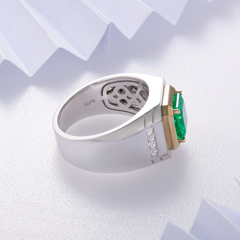 خاتم رجالي مطلي بحجر الزمرد المزروع في المختبر من Asscher، وزنه 2.37 قيراط، مصنوع من مادة S925