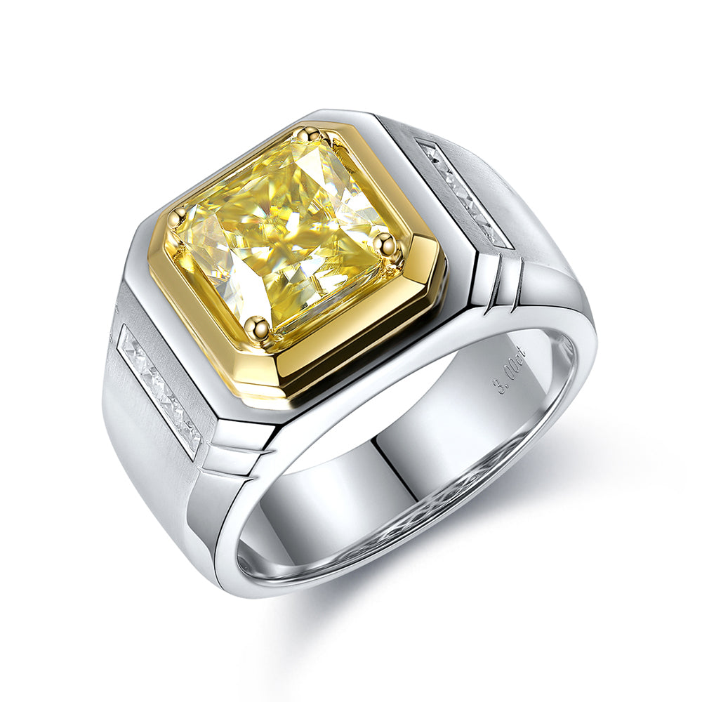 خاتم رجالي مطلي بحجر الزمرد المزروع في المختبر من Asscher، وزنه 2.37 قيراط، مصنوع من مادة S925