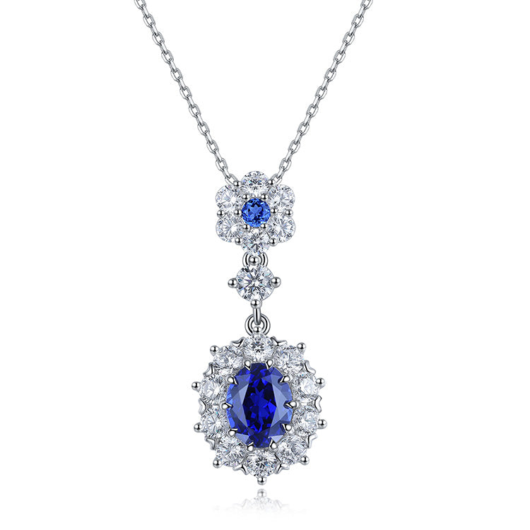 ANSTER JEWELRY 2.835ct Luxury Lab Grown Sapphire 925 Silver Necklace