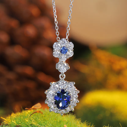 ANSTER JEWELRY 2.835ct Luxury Lab Grown Sapphire 925 Silver Necklace