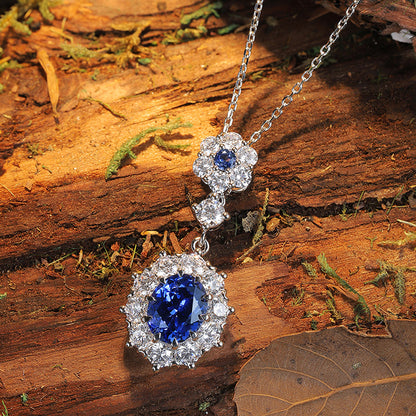 ANSTER JEWELRY 2.835ct Luxury Lab Grown Sapphire 925 Silver Necklace