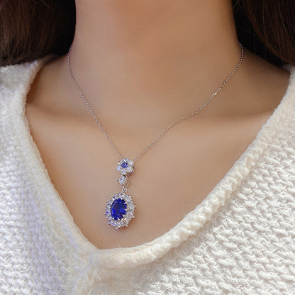 ANSTER JEWELRY 2.835ct Luxury Lab Grown Sapphire 925 Silver Necklace