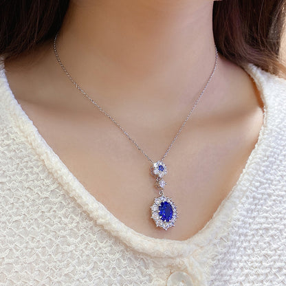 ANSTER JEWELRY 2.835ct Luxury Lab Grown Sapphire 925 Silver Necklace