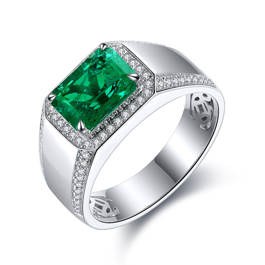 ANSTER JEWELRY 3 CTW Victorian Lab Grown Emerald 18K Gold Ring