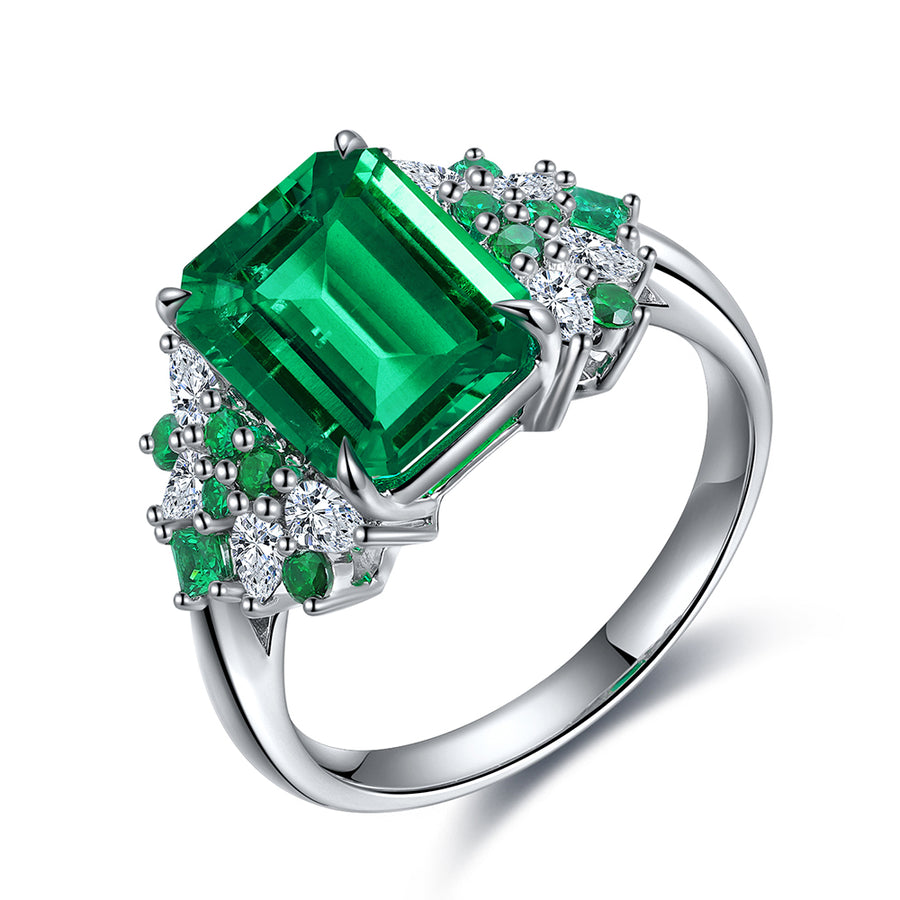 ANSTER JEWELRY 3 CTW Victorian Lab Grown Emerald 18K Gold Ring