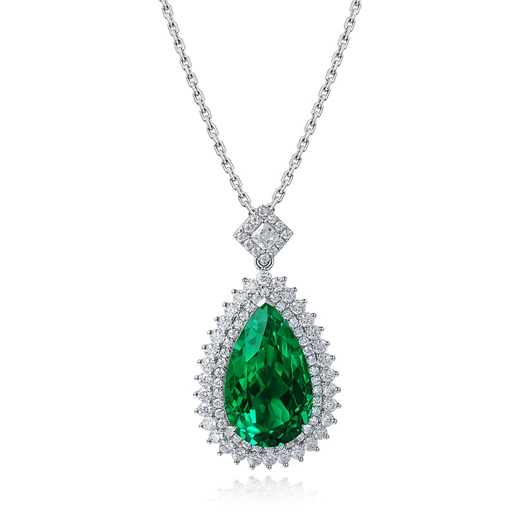 ANSTER JEWELRY 11 CTW Pear Lab Grown Emerald 18K Gold Necklace