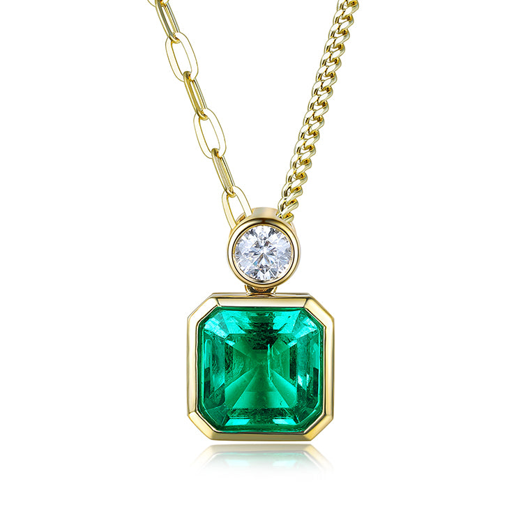 ANSTER JEWELRY 1.84 CTW Asscher Lab Grown Emerald 18K Gold Necklace