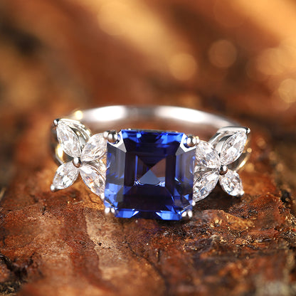 Anel S925 de safira de laboratório de 3,447 ct